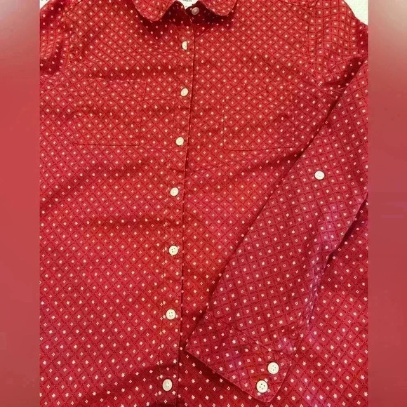 CASLON Red Dimond Pattern Cotton/Tencel two Front Pockets Button Shirt Med soft - Picture 3 of 8